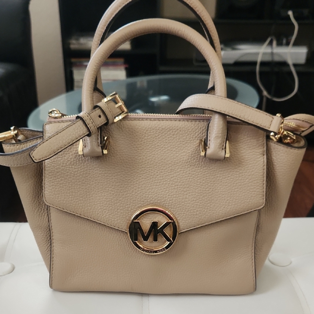Michael Kors Beige Satchel with Gold Accents